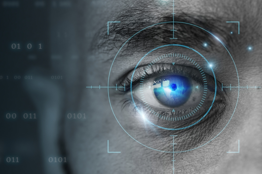 Home retinal biometrics technology with man s eye digital remix (1)